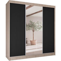 SCHWEBETÜRENSCHRANK Ramos II 200/61/215 eiche sonoma+schwarz - Schwarz/Sonoma Eiche, Holzwerkstoff (200/215/61cm) - Beautysofa
