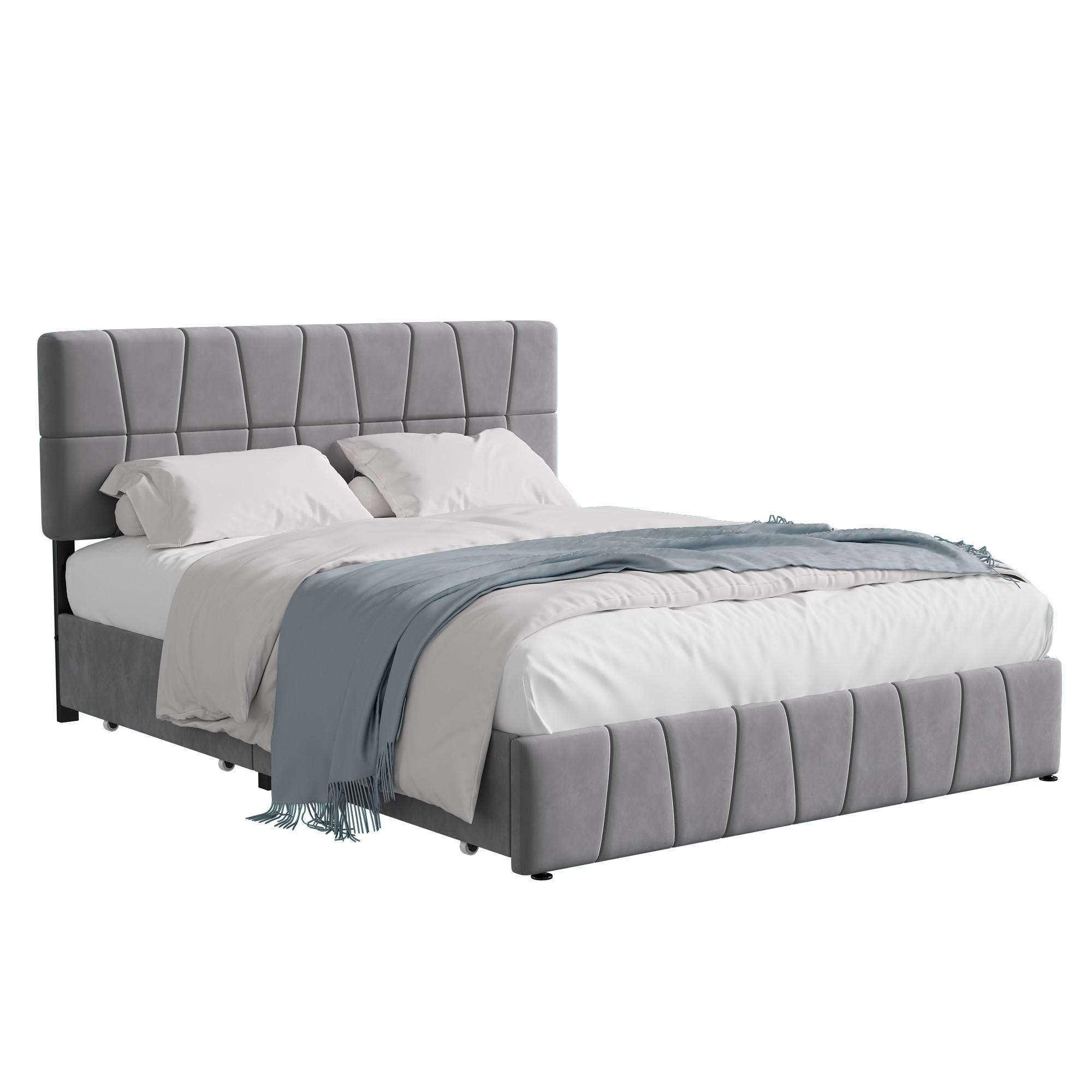 POLSTERBETT 160x200 cm Samt grau 4 Schubladen - Grau, Holz (160/200cm)