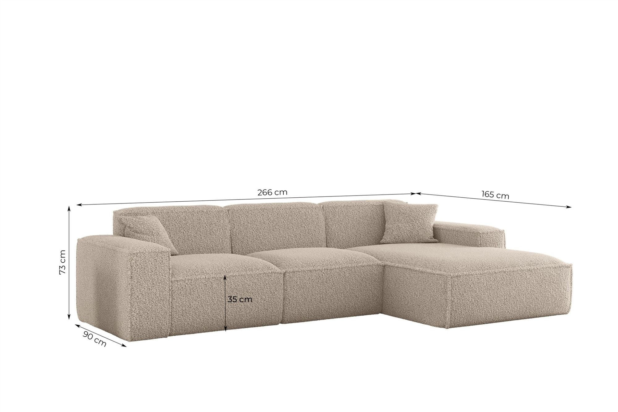 Thumbnail - Fun Möbel Ecksofa, Grau, Textil, Ottomane links, 266x165 cm, Wohnzimmer, Sofas & Couches, Wohnlandschaften, Ecksofas