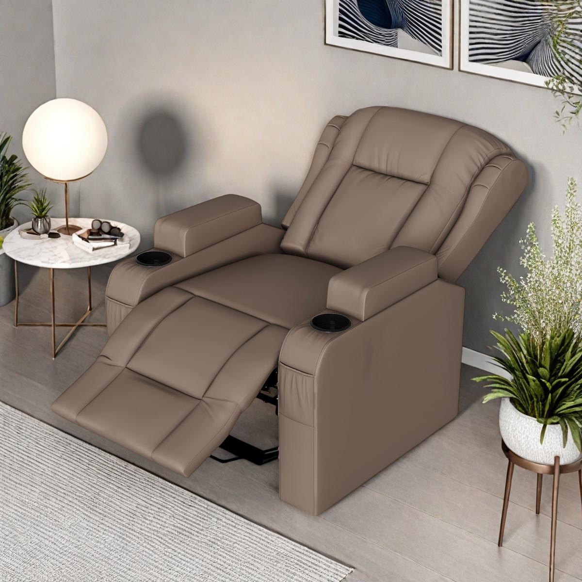 MASSAGESSESSEL elektrisch MIT GETRÄNKEHALTER - Braun, Metall (102/105/93cm) - SHOPENTRA