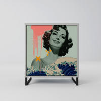 SIDEBOARD KANAGAWA BEAUTY, Grau, 57,5x42x67,5 cm, Schwarze Metall-Rahmenfüße - Multicolor/Schwarz, Holzwerkstoff/Metall (57.5/67.5/42cm) - SpaceRebels
