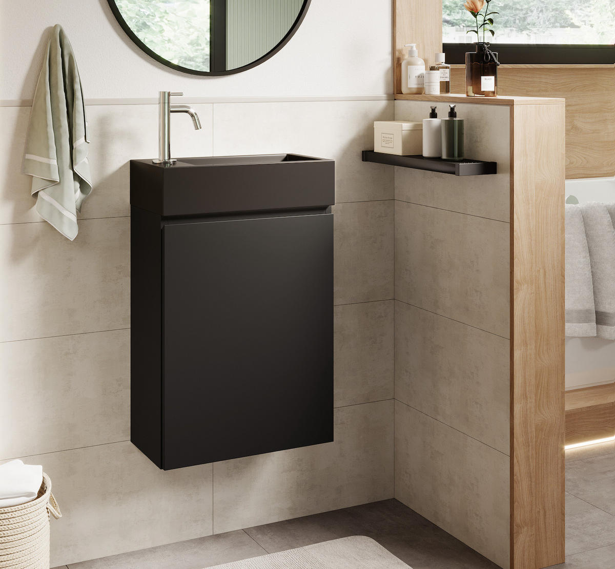 GÄSTE-WC-MÖBELSET Angela 2 Teile Schwarz Matt - Schwarze Waschbecken - 40 x 22 x 64 cm - Schwarz, Holz (40/52/22cm) - Badplaats