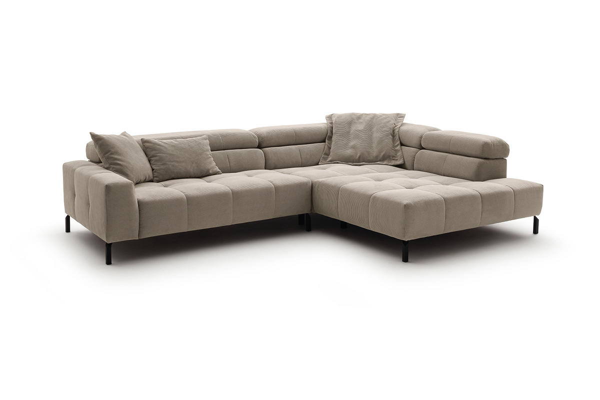 ECKSOFA OHIO Beige Cord - Beige/Schwarz, Textil/Metall (311/219cm) - KAWOLA