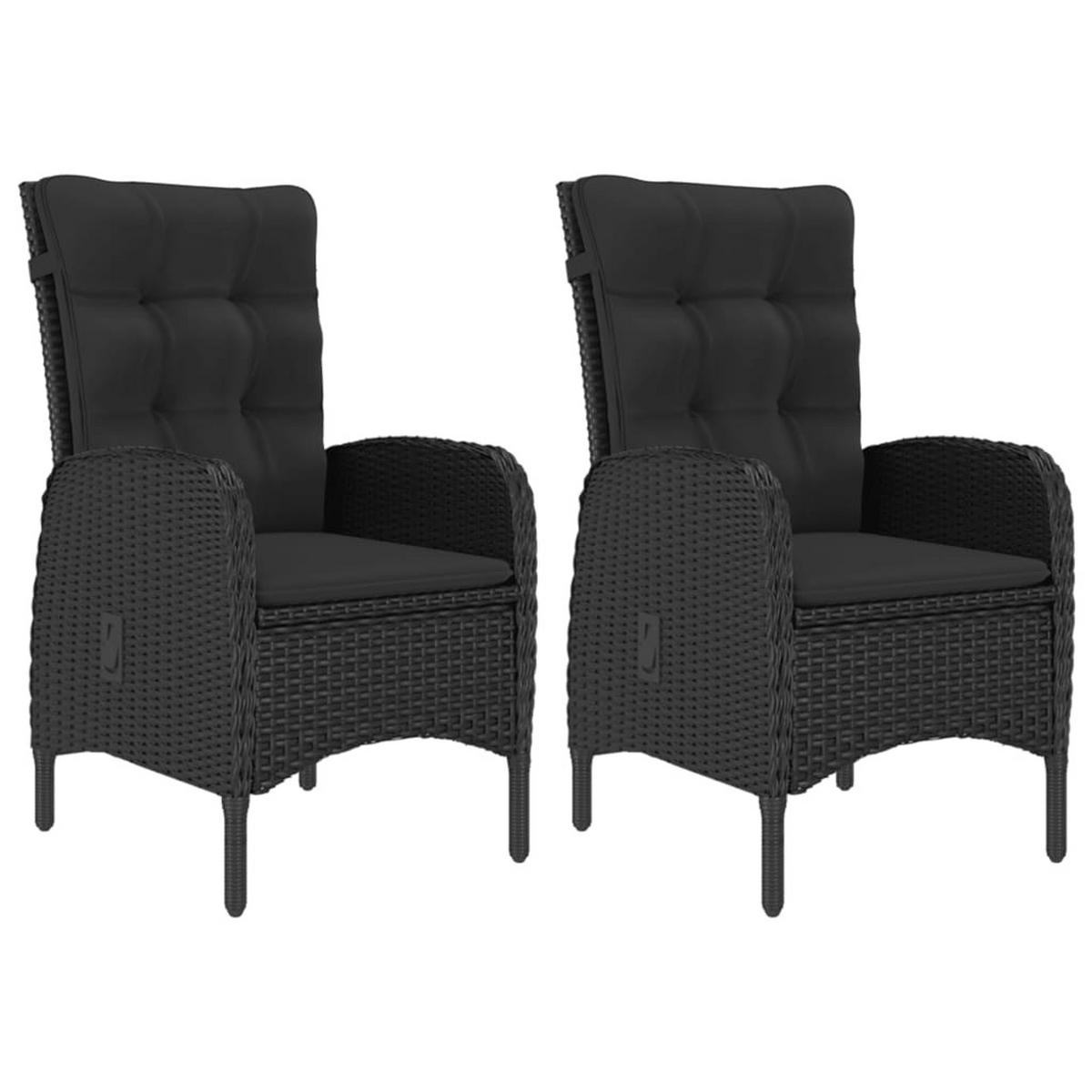 LOUNGEGARNITUR mit Kissen und Bistrotisch, aus Poly Rattan und Glas, in Schwarz, 3-teiliges Set - Schwarz, Kunststoff - vidaXL