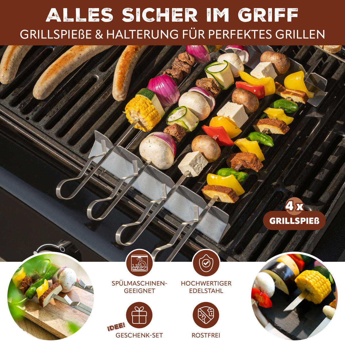 GRILLSPIESSE 4er-Set, silber, Metall - Edelstahlfarben, Metall (43cm) - bremermann