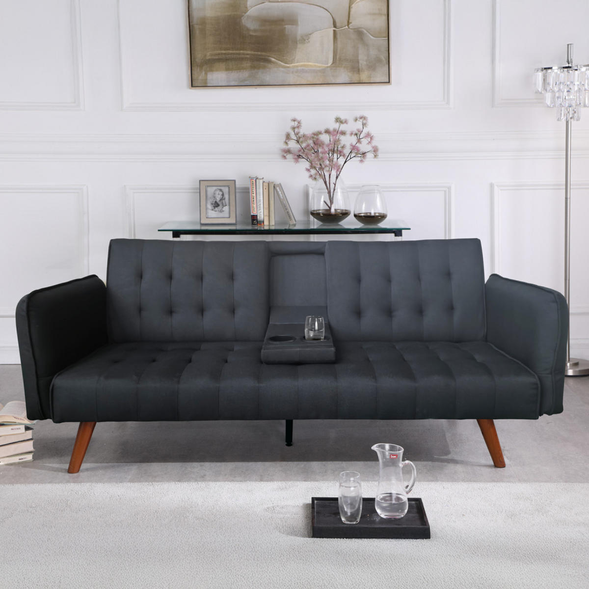 SCHLAFSOFA inverness schwarz 3-sitzer leinen - Schwarz, Holz (181/37/97cm) - Concept Usine