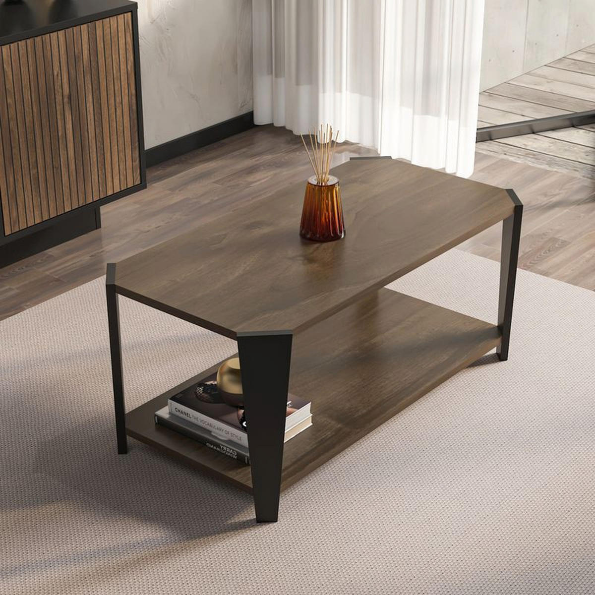 COUCHTISCH Monaco - Schwarz/Braun, Holzwerkstoff (91/47.5/33cm) - Decorotika