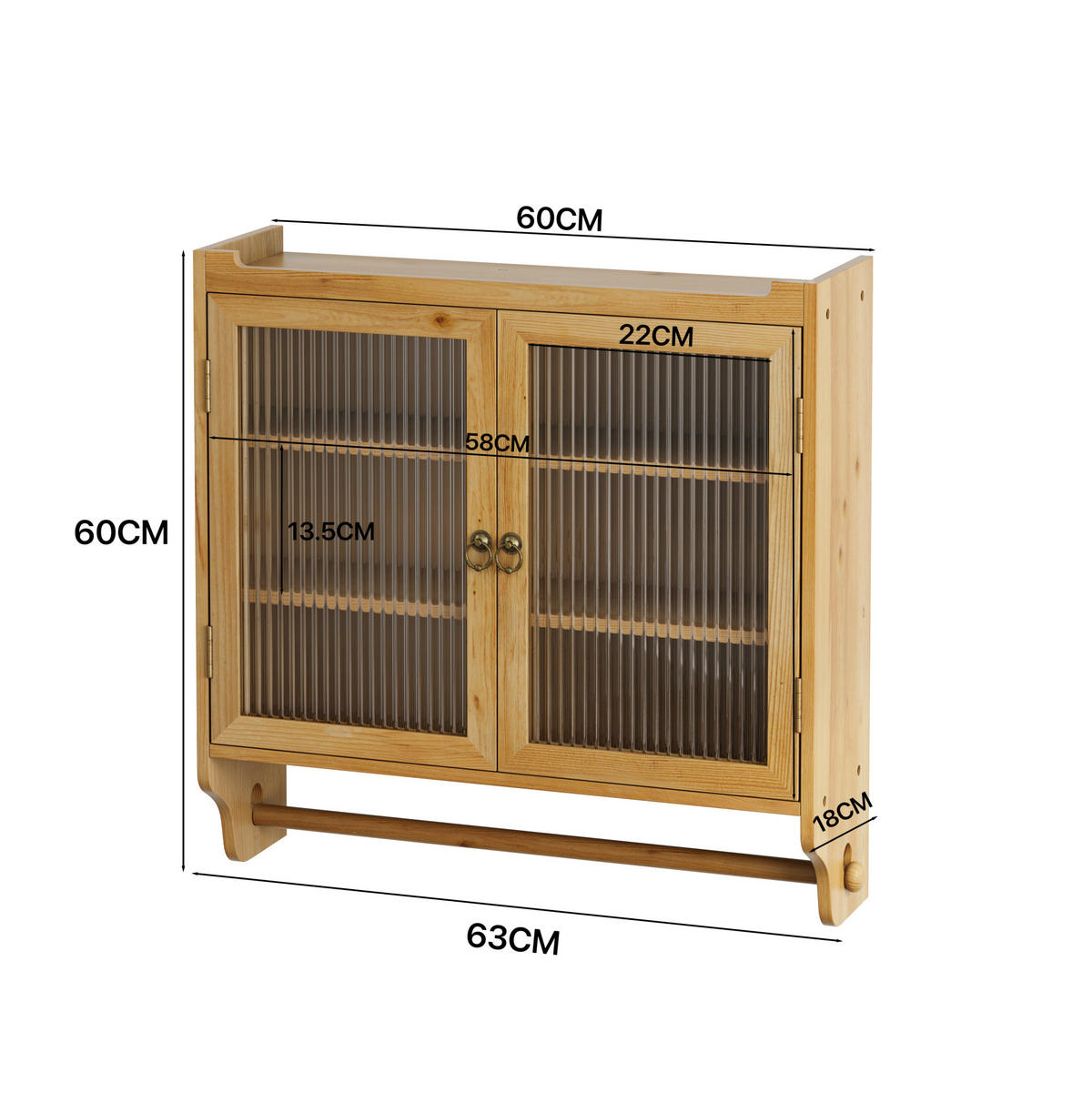 KÜCHENOBERSCHRANK 63/18/60 cm mit Glasfront und 2 Türen in Natur - Naturfarben, Holzwerkstoff (63/60/18cm) - BEAOK