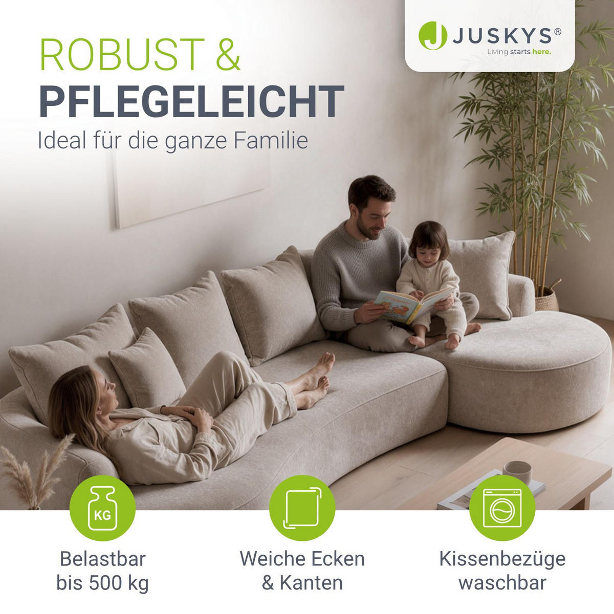SOFA Tirano Samt Beige mit Ottomane rechts - Beige, Textil (300/102cm) - Juskys