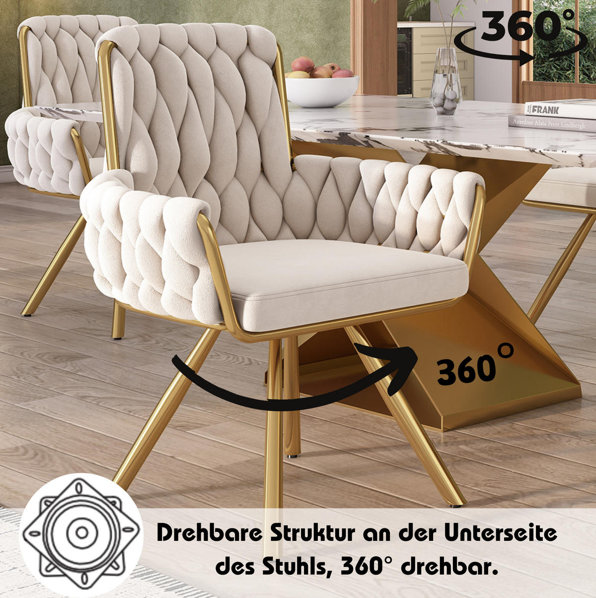 ESSZIMMERSTUHL 6er-Set drehbar mit Armlehnen Samt Beige - Beige, Metall (50/87/50.2cm) - Meubliv