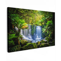 LEINWANDBILD Dschungel - Wasserfall - Australien - Pflanzen - Natur Wohnzimmer Groß 120x80 cm - Dunkelgrün, Textil (120/80cm) - MuchoWow