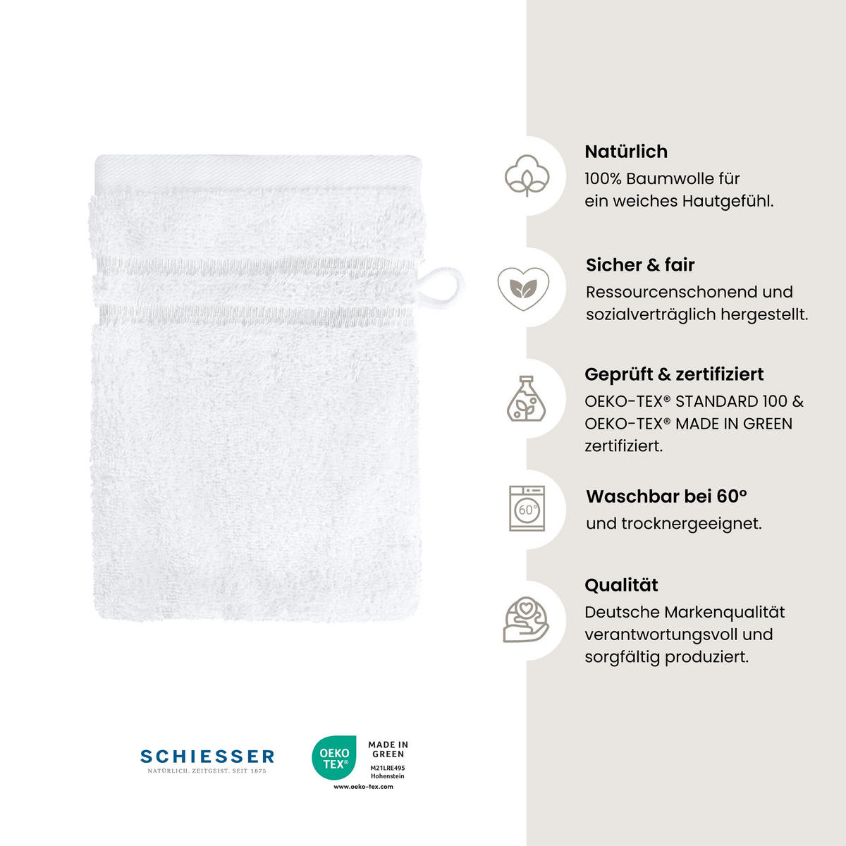 WASCHHANDSCHUHSET Milano - 5-teilig - 16 x 22 cm - Weiß - Weiß, Textil (16/22cm) - SCHIESSER