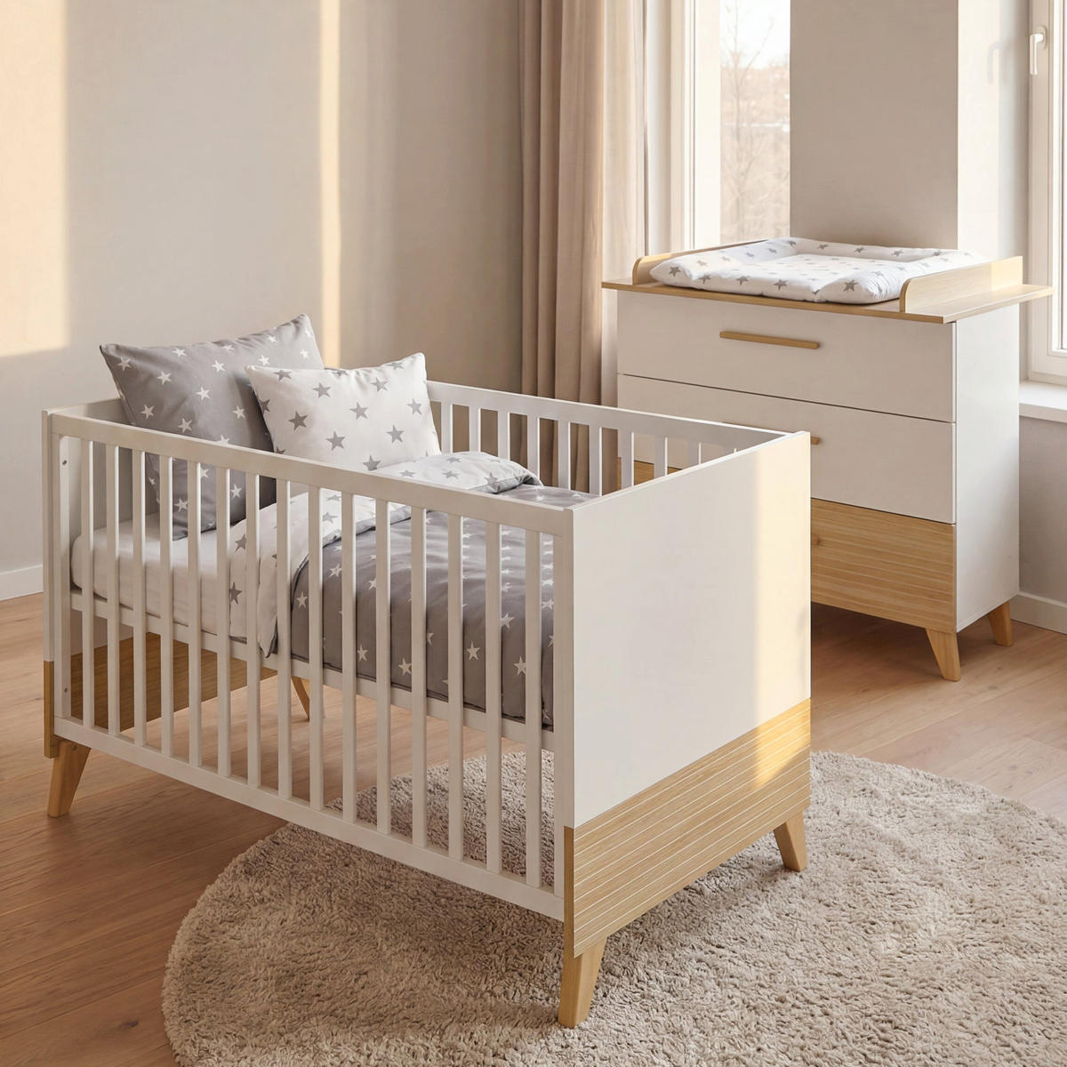 BABYBETT Theo 70 x 140 cm - Eichefarben/Weiß, Holz/Holzwerkstoff (70/140cm) - Roba