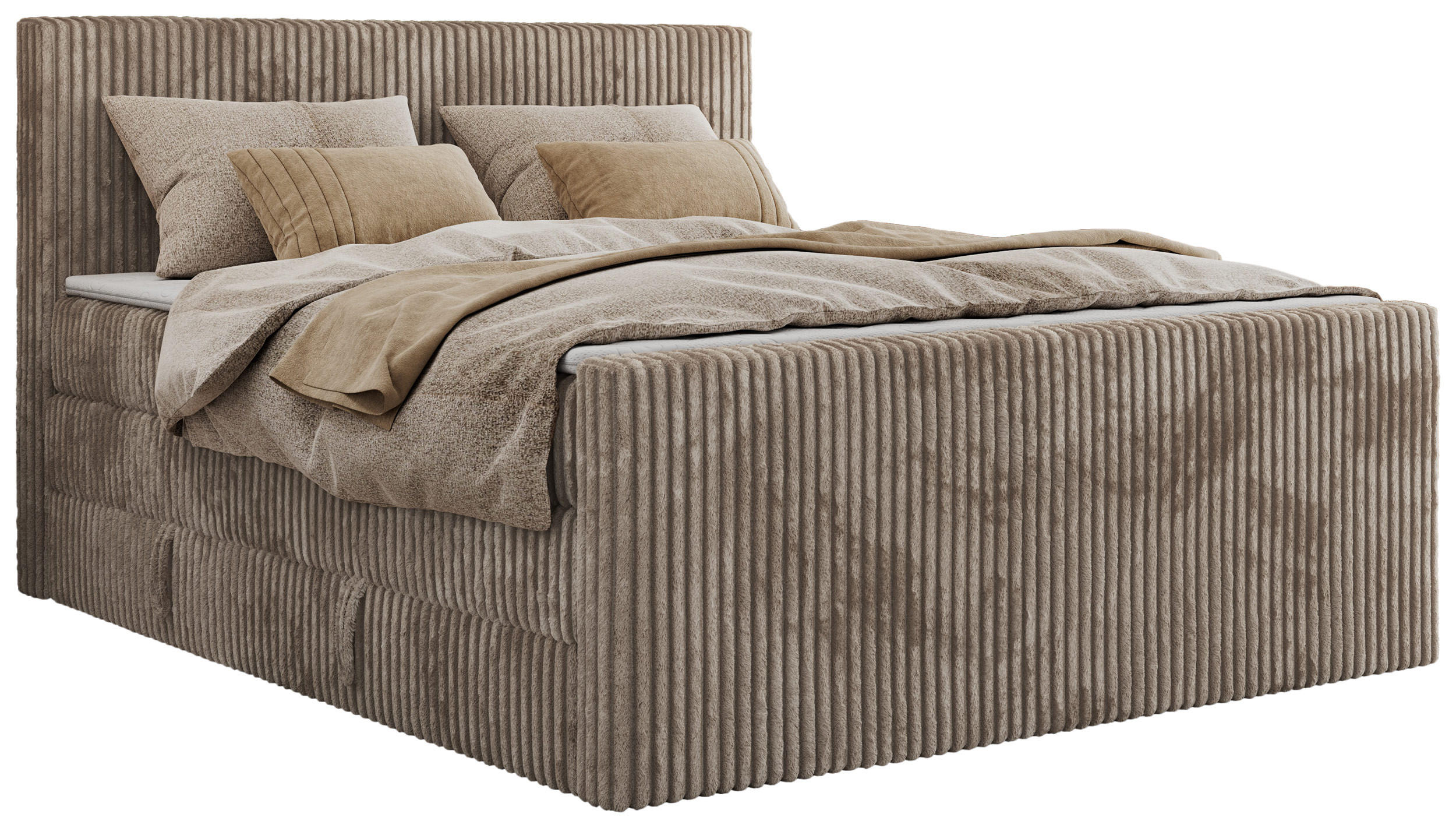 BOXSPRINGBETT TILIANO KING DUO 140/200 - Hellbraun Cord - H3 - Hellbraun, Textil (140/200cm) - MKS