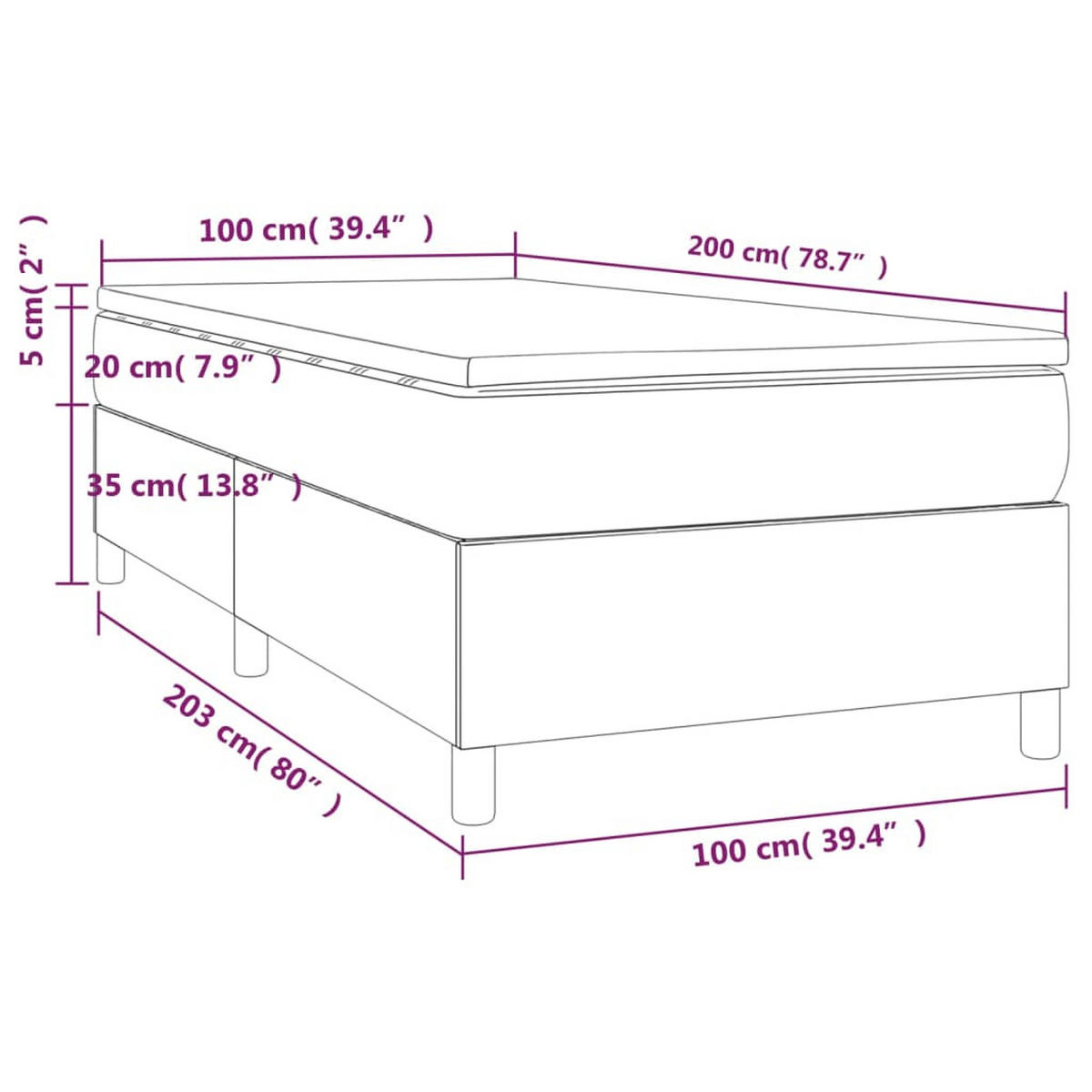 BOXSPRINGBETT Mit Matratze Dunkelgrau 100/200 Cm Stoff - Weiß, Textil (100/200cm) - vidaXL