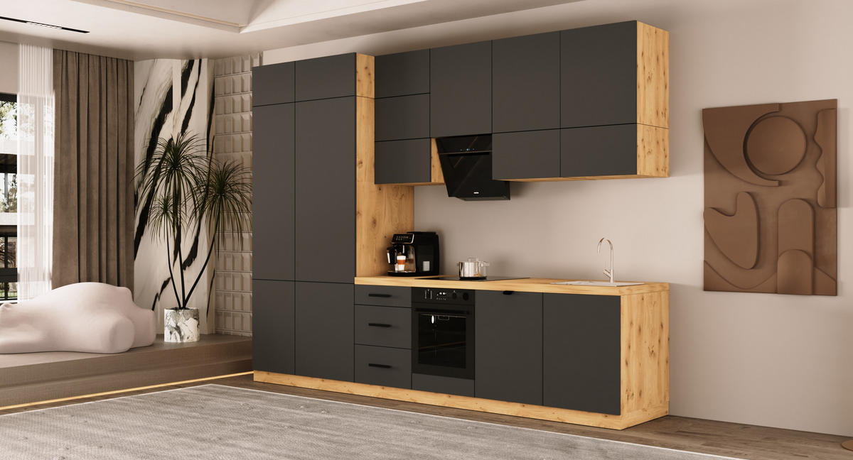 KÜCHENZEILE 340 cm - Langen KL20-M340 - in Grau / Matt - Grau, Holz (340/248/58cm)