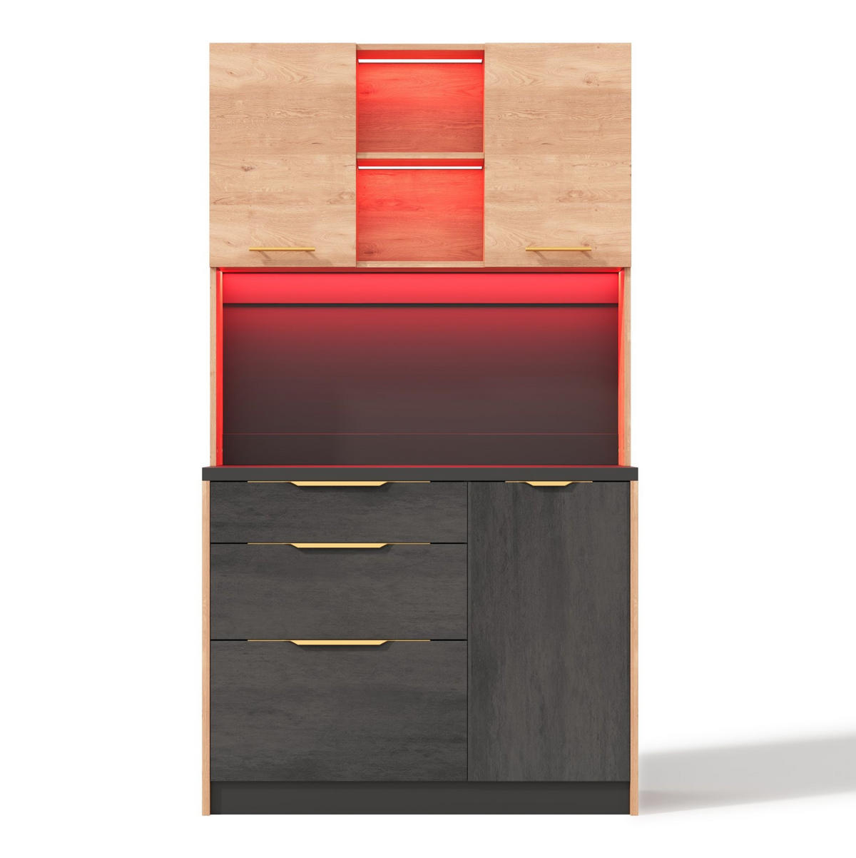 KÜCHENHOCHSCHRANK mit LED und Steckdose ca. 100 x 40 x 180 cm MDF Neutral - Braun, Holzwerkstoff (40/180/100cm) - Meubliv