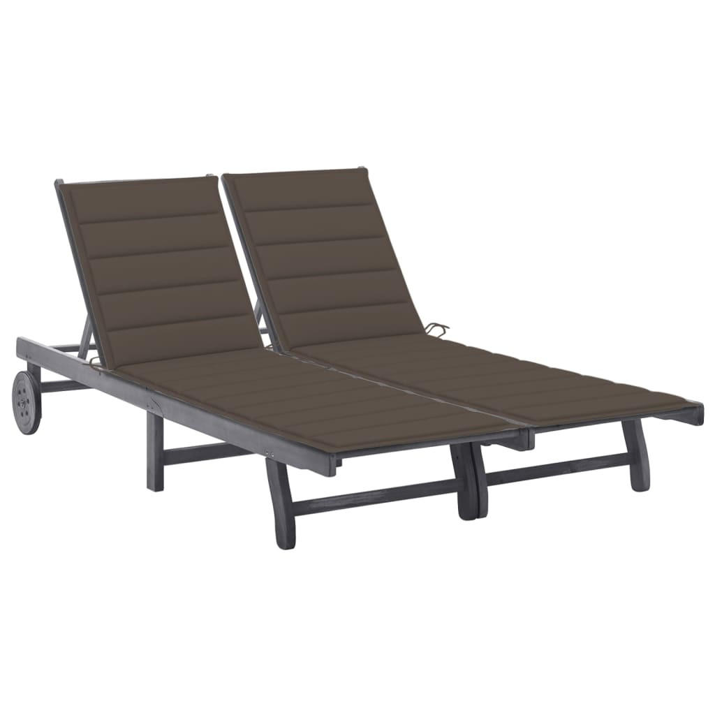 2-PERSONEN-SONNENLIEGE mit Auflage Grau Akazie Massivholz - Grau, Holz (200/76/200cm) - furnicato