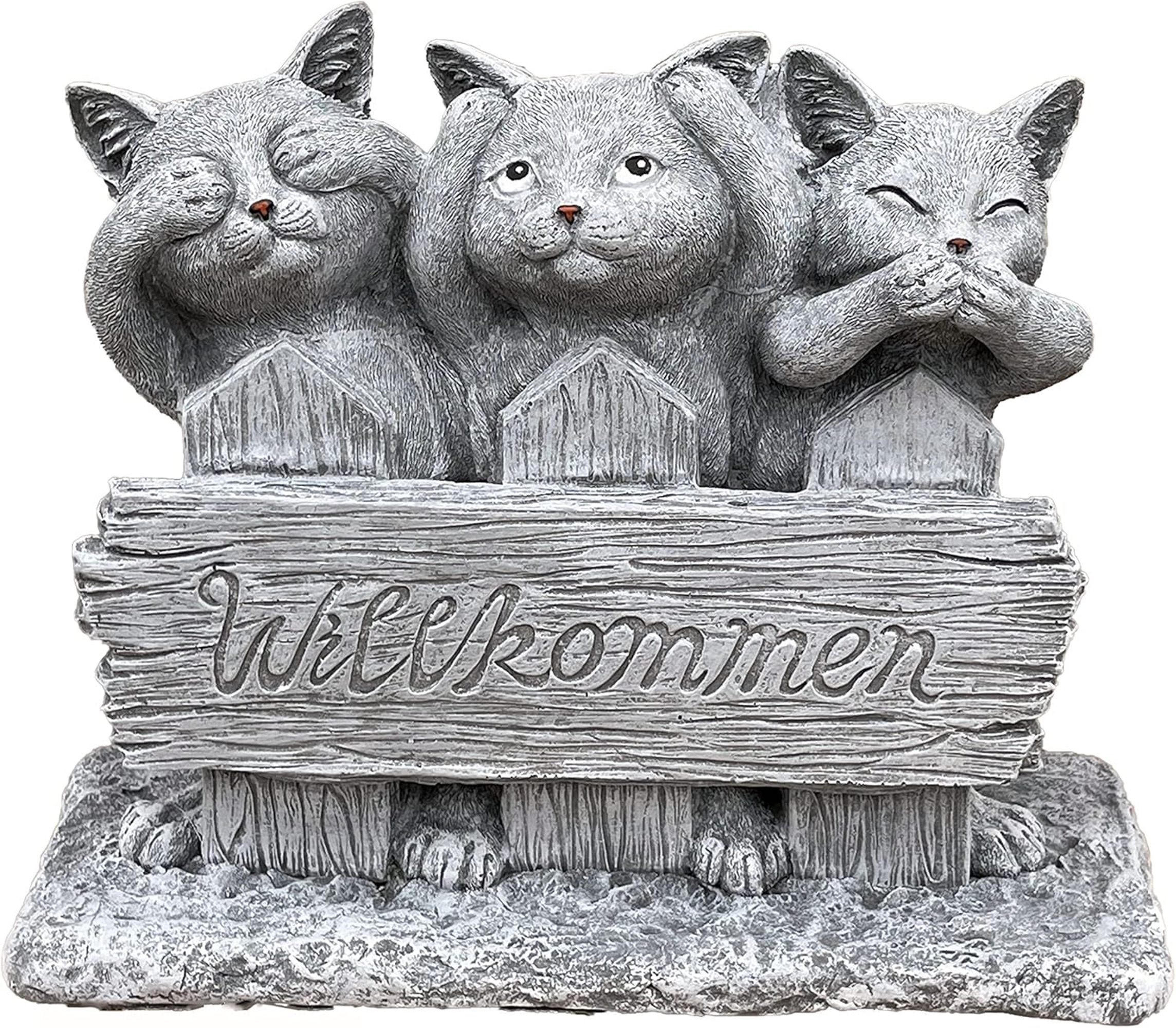 STEINFIGUR 3 Katzen Willkommen frostfest Gartenfigur - Grau, Stein (32/29/12cm) - stoneandstyle
