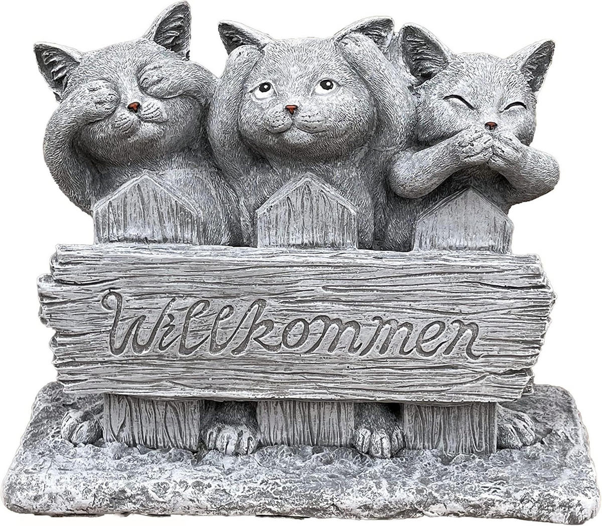 STEINFIGUR 3 Katzen Willkommen frostfest Gartenfigur - Grau, Stein (32/29/12cm) - stoneandstyle