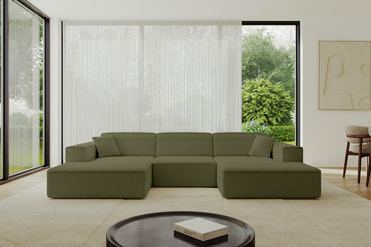 WOHNLANDSCHAFT IREA-U1-v4 - 297x165x72,5 cm Grün - Grün, Holzwerkstoff/Textil (297/72/165cm) - ALTDECOR