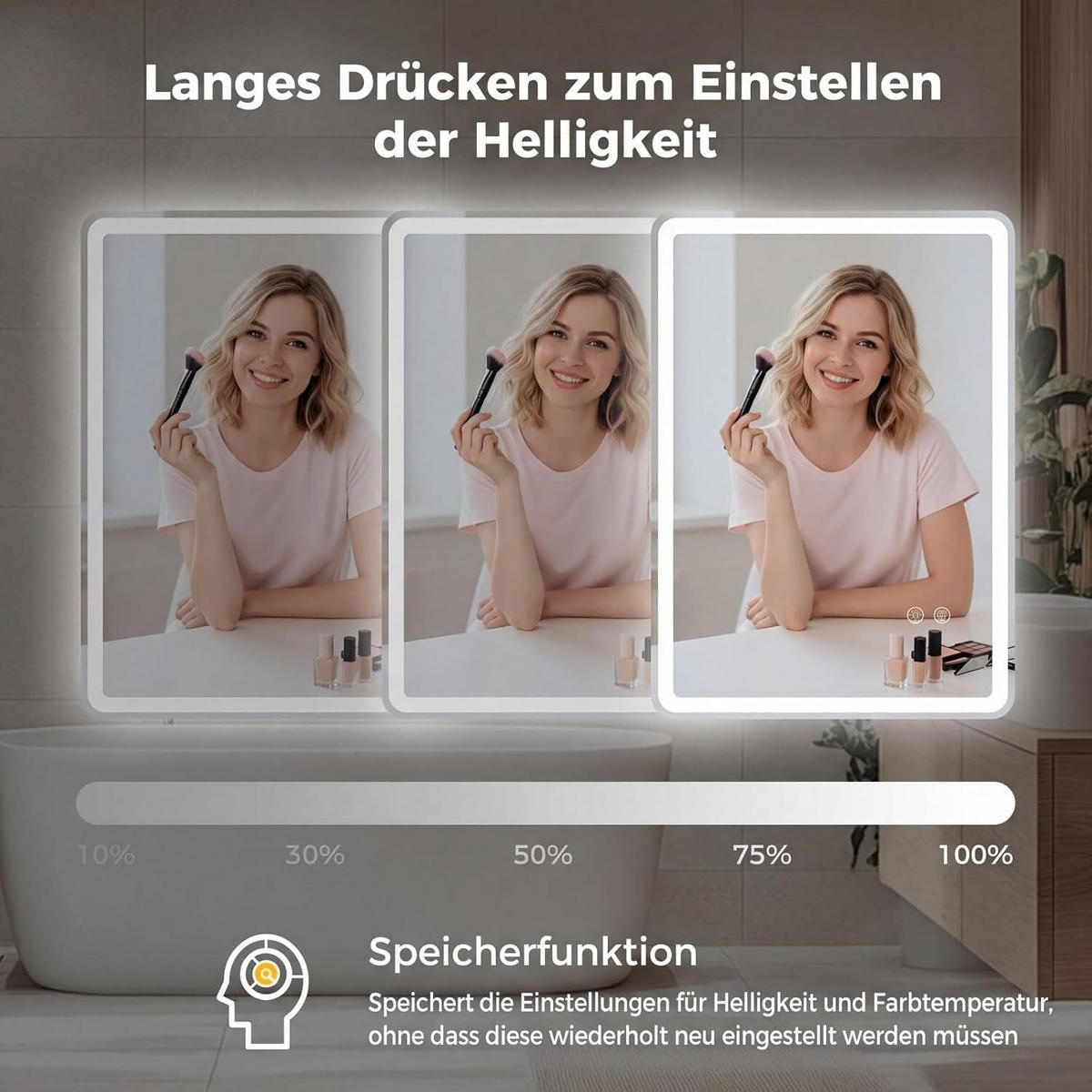 BADSPIEGEL mit LED Beleuchtung silber - Silberfarben, Glas (60/80/3cm) - COSTWAY