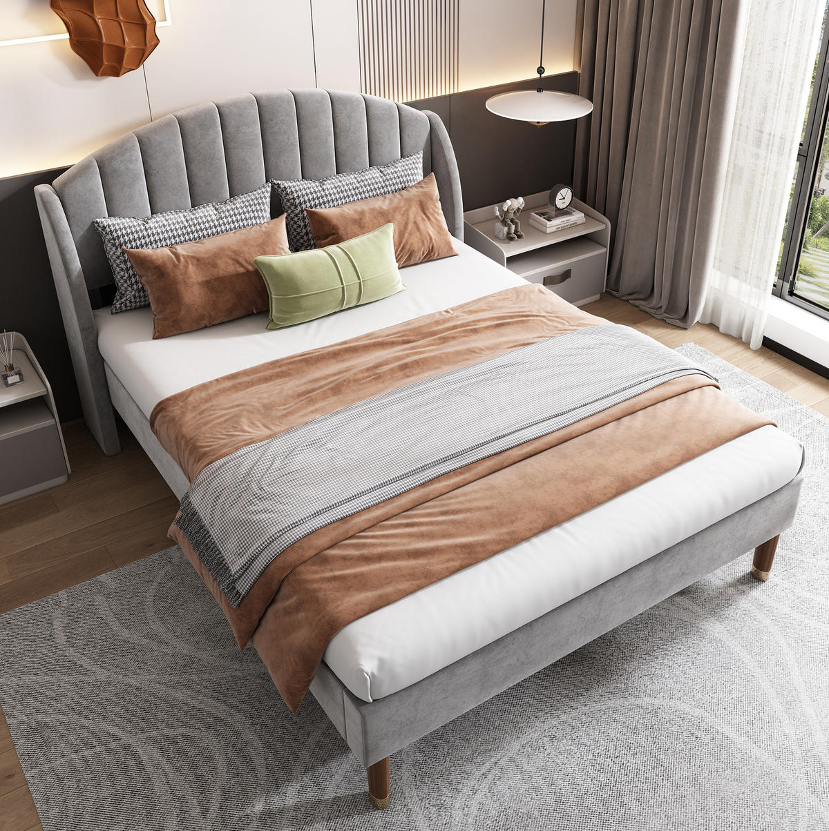 POLSTERBETT 140/200 cm aus Samt mit Lattenrost und gepolstertem Kopfteil Grau - Grau, Textil (140/200cm) - Modenvie
