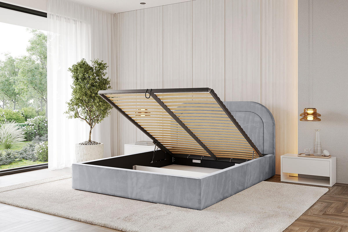 POLSTERBETT mit Bettkasten und Lattenrost, Bett mit Matratze H3/H4 - LERAY 200x200 Hellgrau - Hellgrau, Holzwerkstoff/Textil (200/200cm) - ALTDECOR