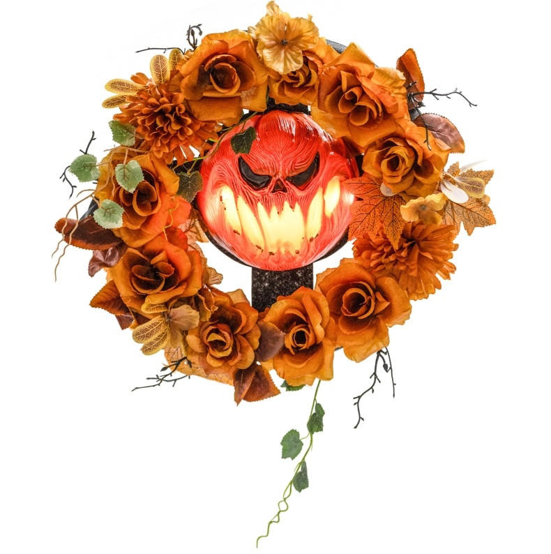 HALLOWEEN-DEKORATION 44/9/44 cm orange aus Stahl mit 44 LEDs - Orange, Metall (9/44/44cm) - OKWISH