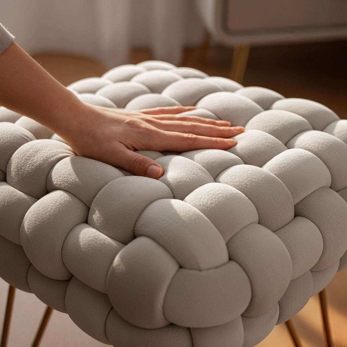 POLSTERHOCKER mit Stahlbeinen Creme 38/42/38 - Creme, Textil (38/42/38cm) - RAUMHIRSCH FURNITURE