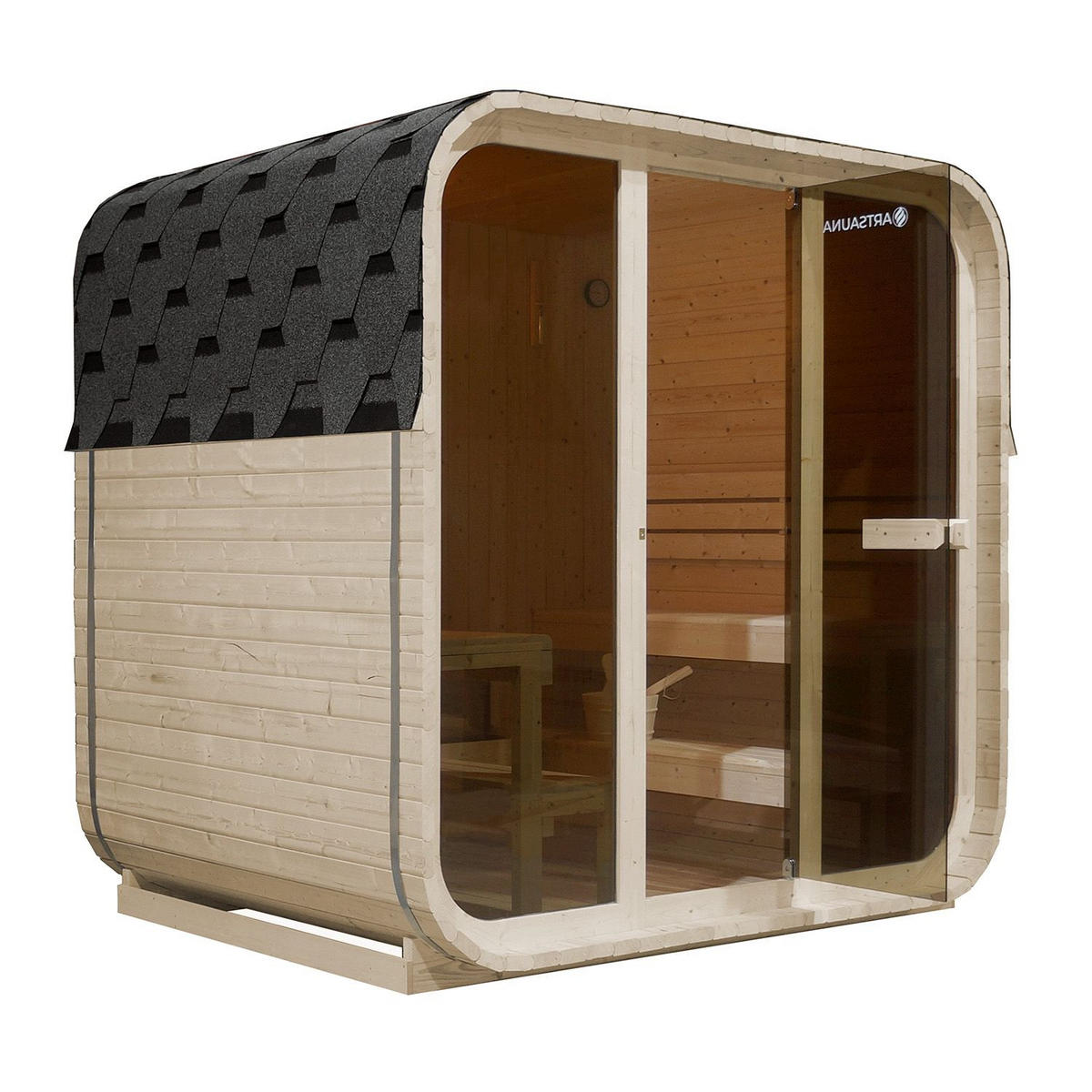FASSSAUNA Fjora mit 9 kW Saunaofen (6 Personen) - Naturfarben, Holz (228/225/180cm) - Artsauna