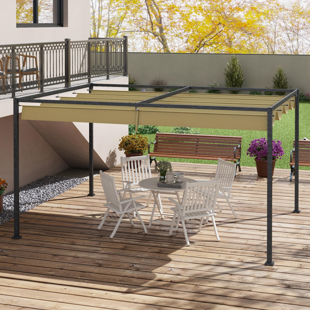 PERGOLA aus Stahl 4x3m - Beige, Metall (300/222/400cm) - Outsunny