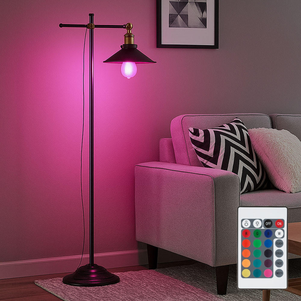 LED STEHLEUCHTE LENIUS Schwarz Altmessing - Schwarz, Metall (50/30/155cm)