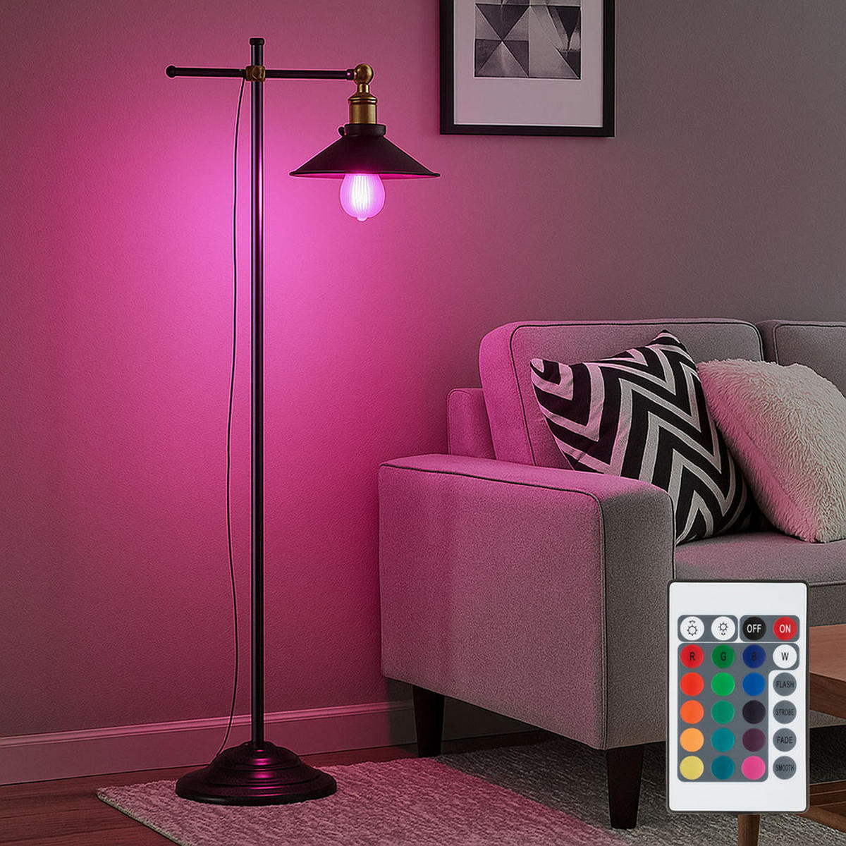 LED STEHLEUCHTE LENIUS Schwarz Altmessing - Schwarz, Metall (50/30/155cm)