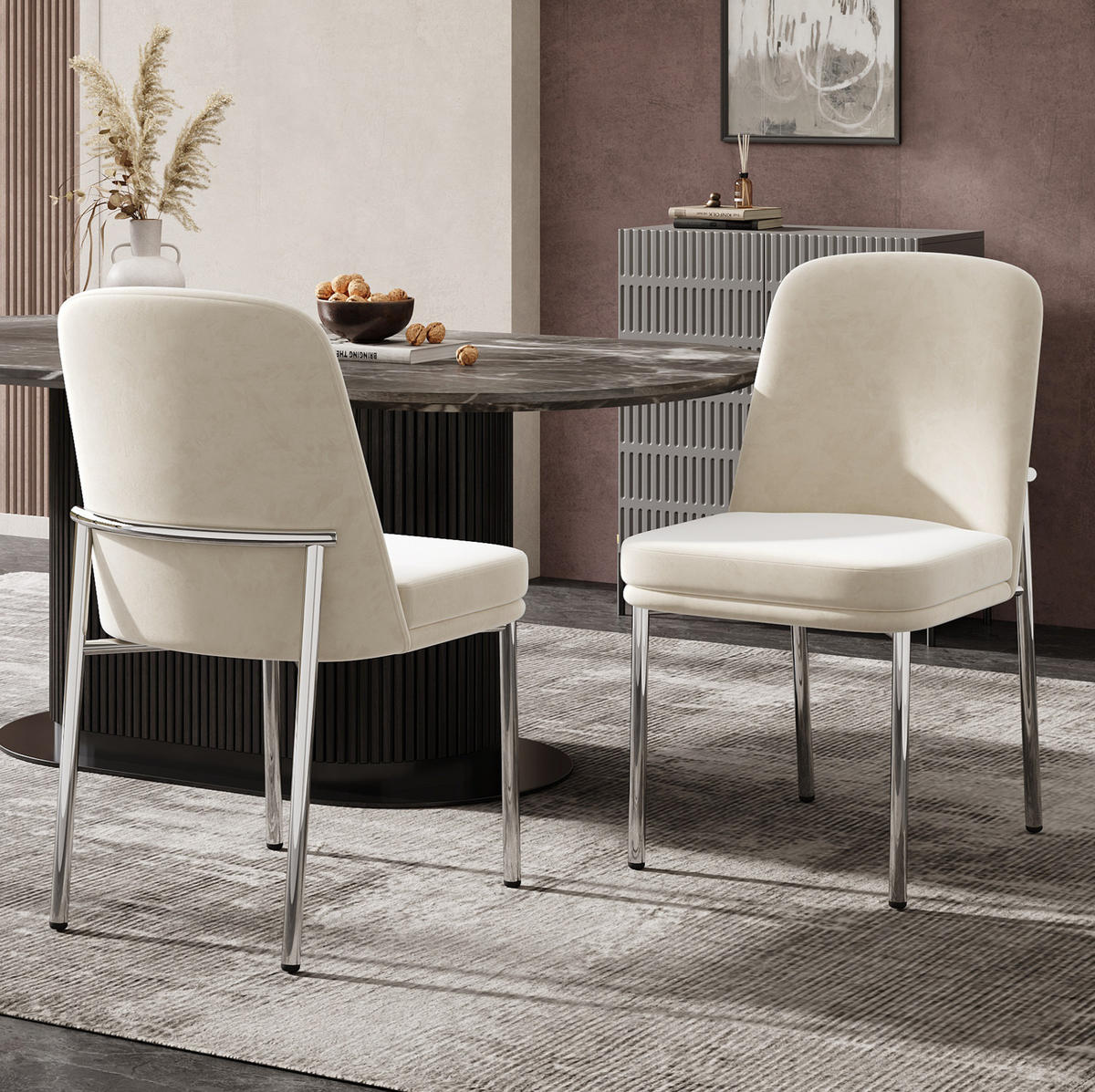 ESSZIMMERSTÜHLE mit gepolsterter Sitzfläche Samt Beige 2er-Set - Beige, Metall (53/82/42.5cm) - Meubliv