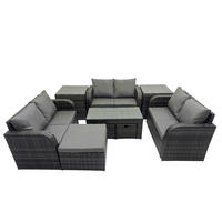 GARTENSOFA SET mit rechteckigem COUCHTISCH Polyrattan 9-Sitzer Dunkelgrau - Dunkelgrau/Grau, Glas/Kunststoff - Fimous