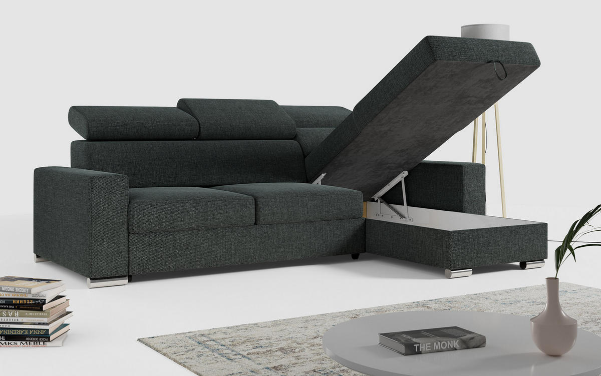 ECKSOFA FOX-L Dunkelgrau - Dunkelgrau/Silberfarben, Kunststoff/Textil (242/168cm) - MKS