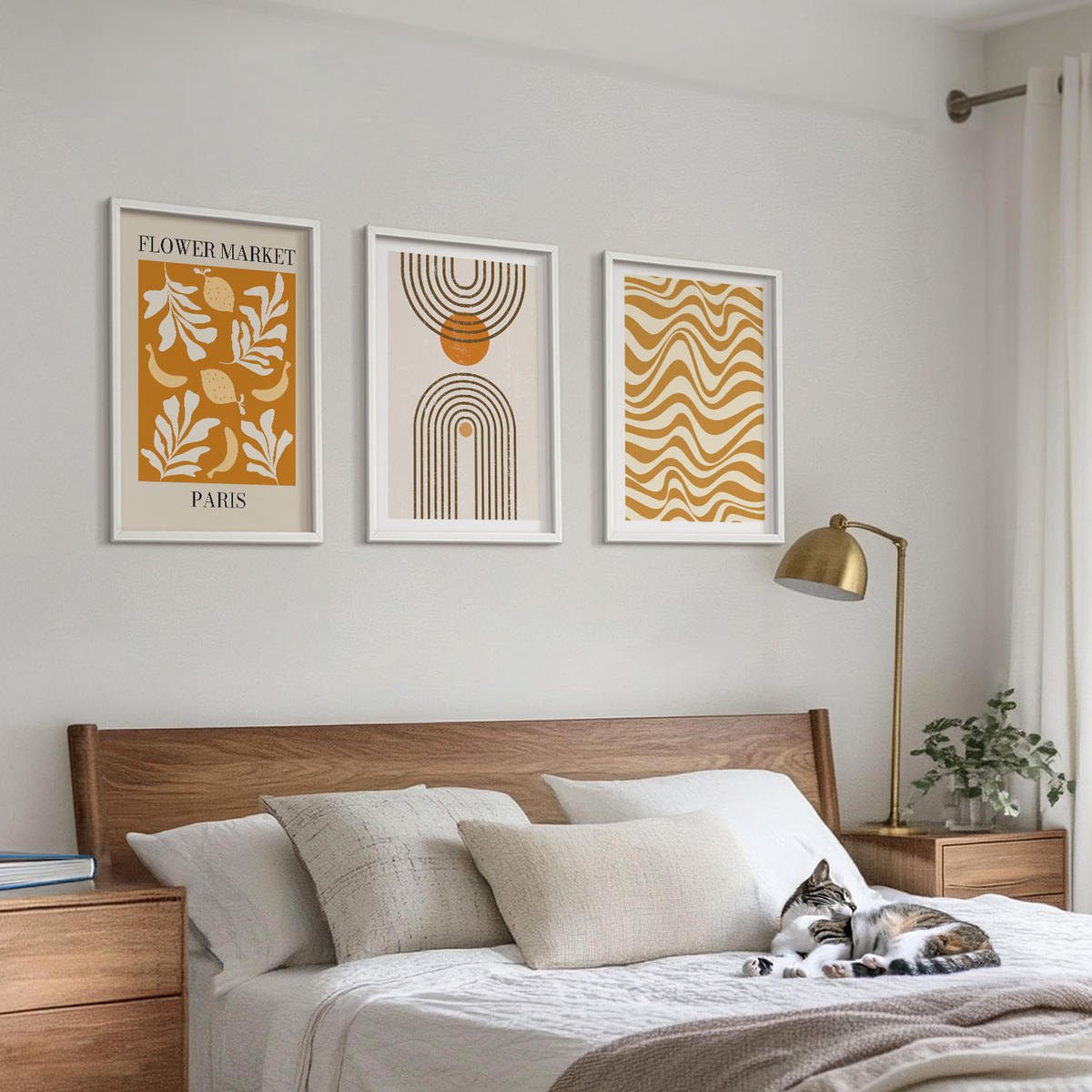 BILDER SET 3er Set - 40x60 cm Weißer Rahmen - Poster mit geometrischen Pflanzenmustern - Weiß, Kunststoff (40/60cm) - TULUP