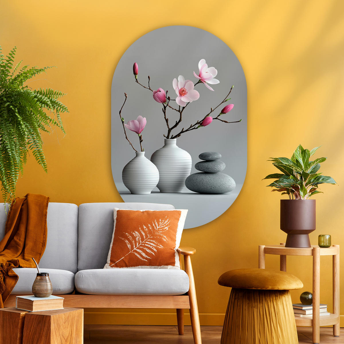 WANDBILD Magnolie - Blumen - Rosa - Zen-Steine 80x120 cm - Hellgrau, Kunststoff (80/120cm) - MuchoWow