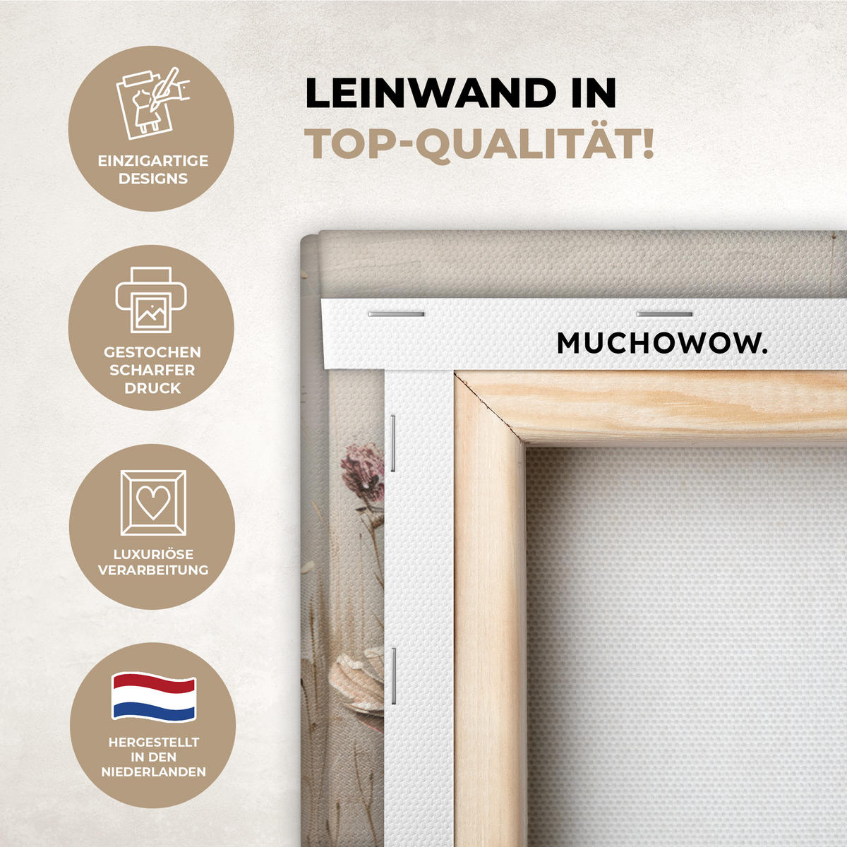 LEINWANDBILD Blumen - Rosa - Modern - Beige 40x30 cm - Beige, Textil (40/30cm) - MuchoWow