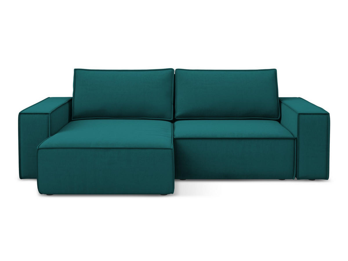 ECKSOFA mit Schlaffunktion Samt Stoff Blau - Blau/Petrol, Kunststoff/Textil (148/257cm) - Makamii