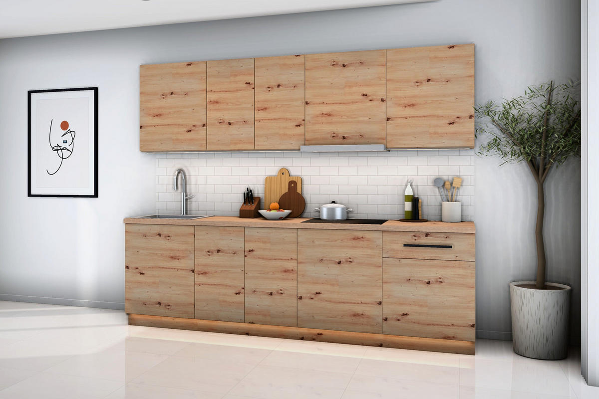 KÜCHENZEILE Nexa Woodline – 260 cm – K19-G260 - Hellbraun/Eiche Artisan, Holzwerkstoff (260/210/47cm) - ROYAL24_MARKT