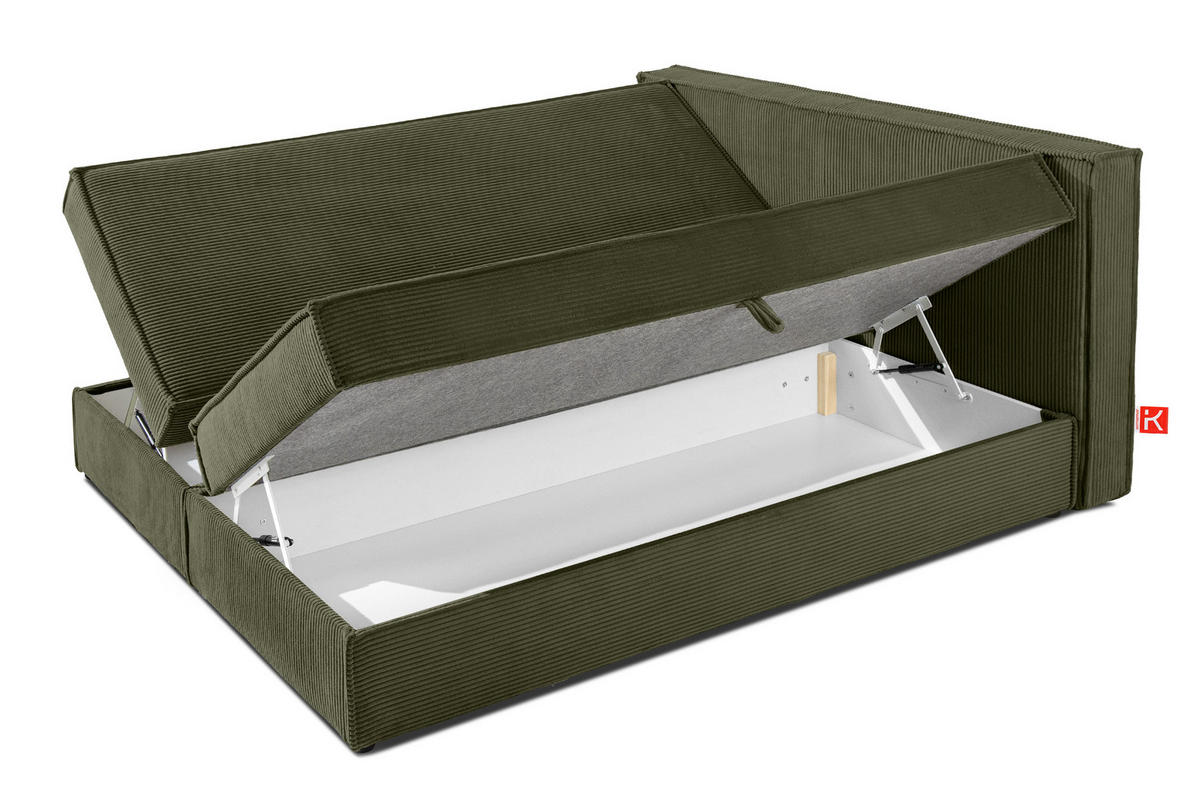 BOXSPRINGBETT ROTI mit Stauraum, oliv - Schwarz/Olivgrün, Holz/Holzwerkstoff (160/200cm) - KONSIMO®