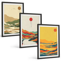 BILDER SET 3er Set - 40x60 cm Schwarzer Rahmen - Farbenfrohe Muster der Japandi-Flussberge - Schwarz, Kunststoff (40/60cm) - TULUP