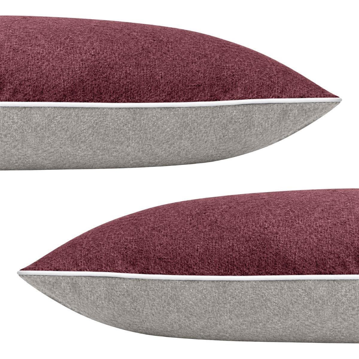 BIBER-KISSENBEZÜGE 40x40 2er Set - Made in Germany! Kuschelig warmer Flanell Kissenbezug aus 100% Baumwolle mit Satinpaspel - Bordeaux Grau - Bordeaux, Textil (40/40cm) - Carpe Sonno