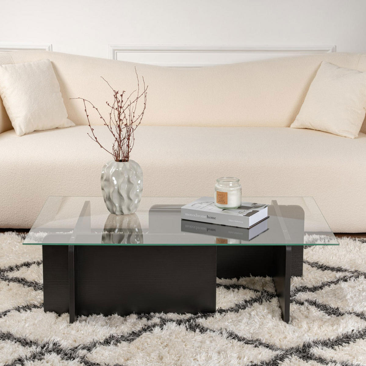 COUCHTISCH aus Sicherheitsglas und Holz - Cubix - Schwarz - Schwarz, Glas (105/65/30cm) - Drawer