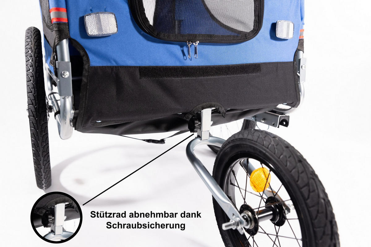 HUNDEANHÄNGER, Fahrradanhänger, 3in1, Hundebuggy, Jogger, Hundewagen, Bis 40kg, Klappbar, Für Fahrrad, Outdoor, Haustier, Transport, Reise, Faltbar - Blau/Schwarz, Metall (75/103/139cm) - Sena