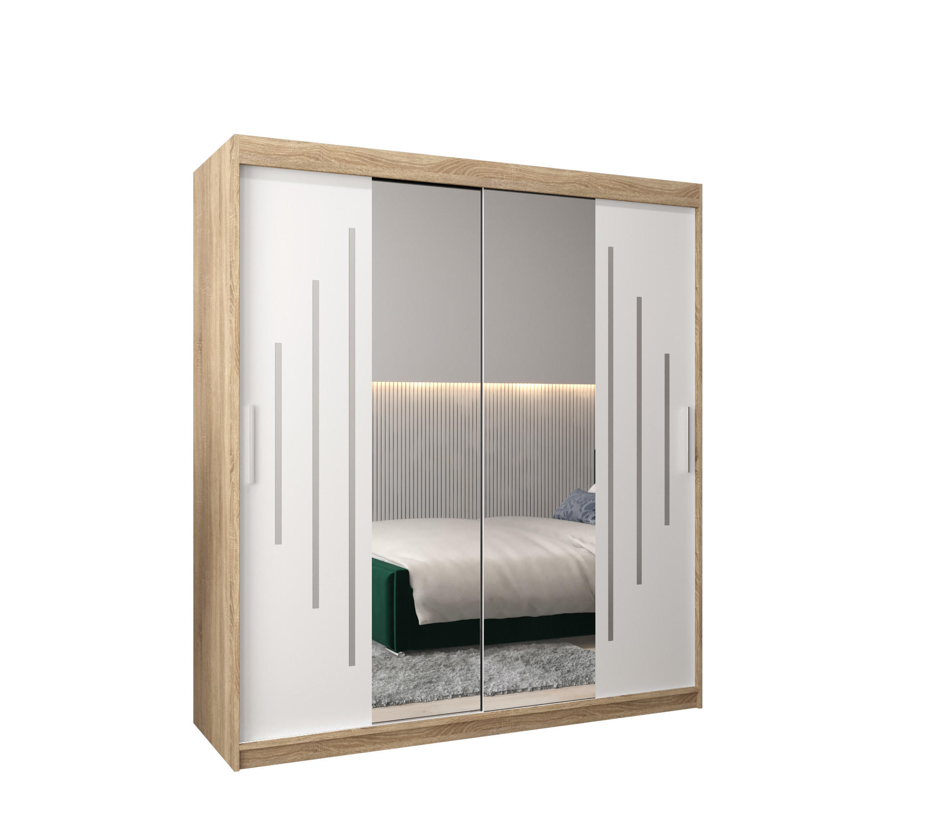 SCHWEBETÜRENSCHRANK 200/180/62 2-türig - Silberfarben/Weiß, Holz/Kunststoff (180/200/62cm) - Abiks Möbel