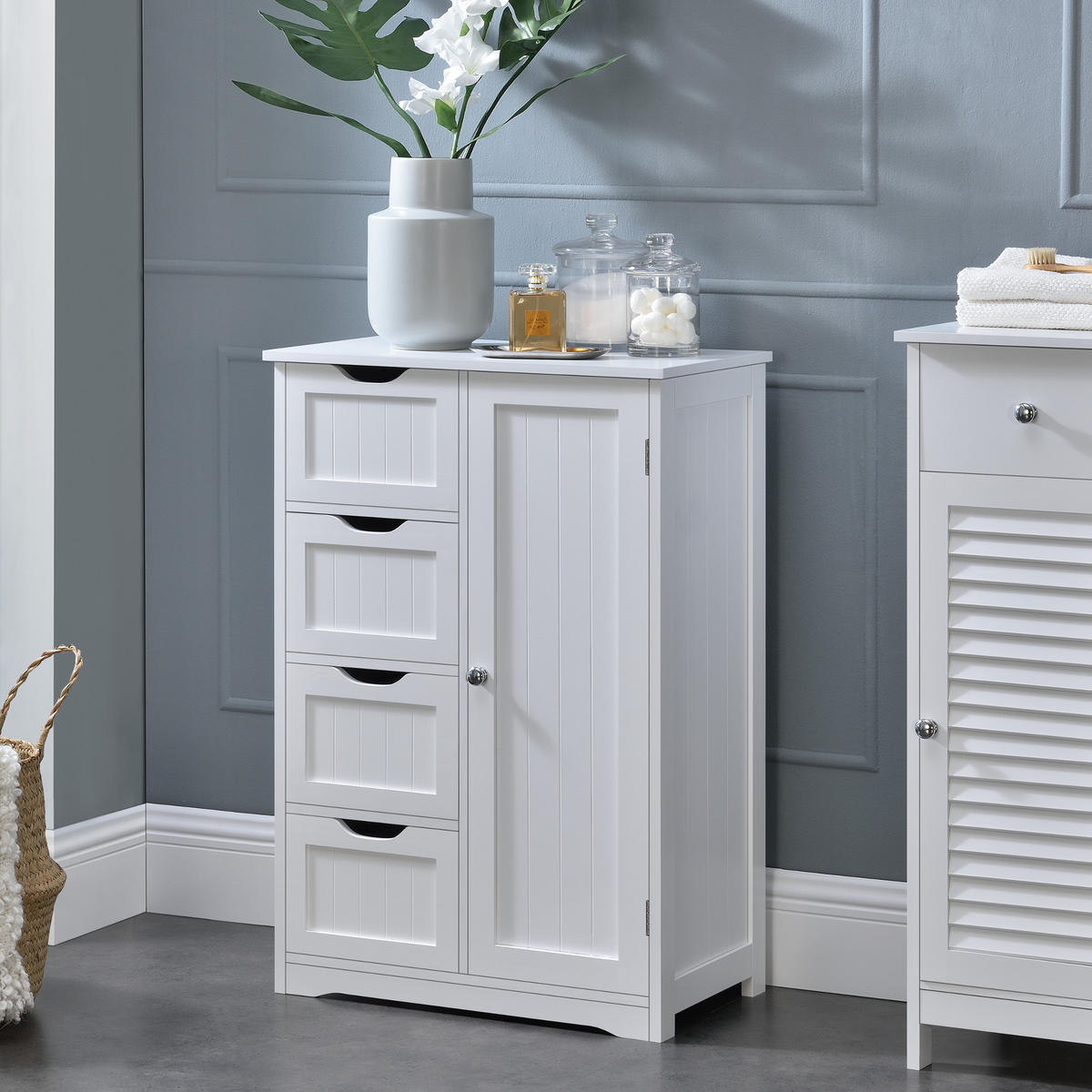 BADEZIMMERSCHRANK - Weiß, Holzwerkstoff (55/81/30cm) - [en.casa]