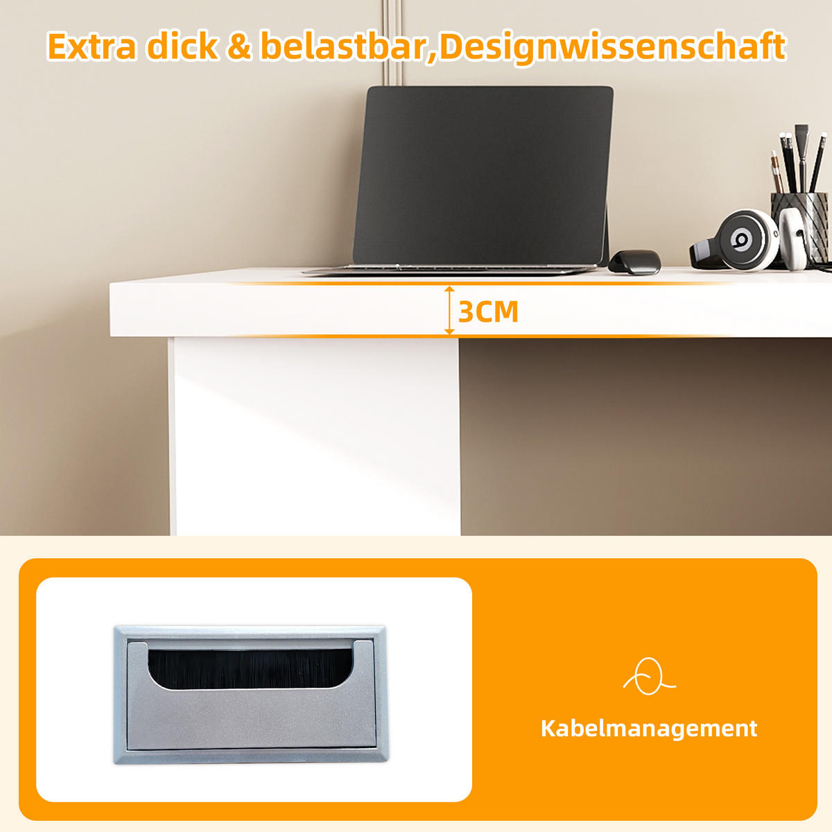 BÜROTISCH mit Stauraum und integriertem Haustierbereich – Weiß - Weiß, Holzwerkstoff/Metall (120/120/75cm) - Urban Meuble
